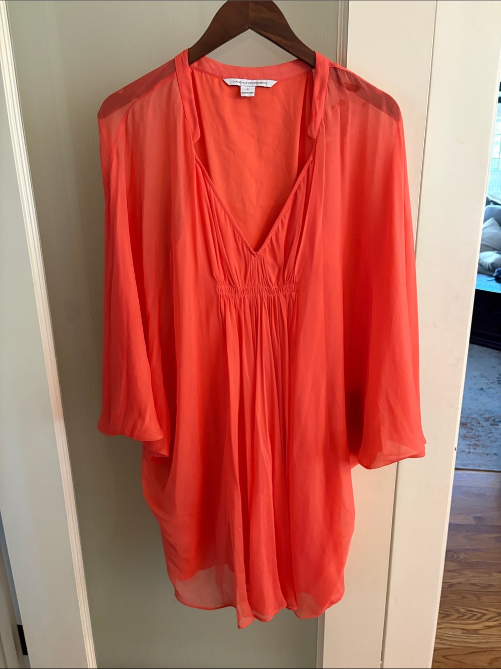 Diane Von Furstenberg Coral V-Neck Sheer Tunic Dress